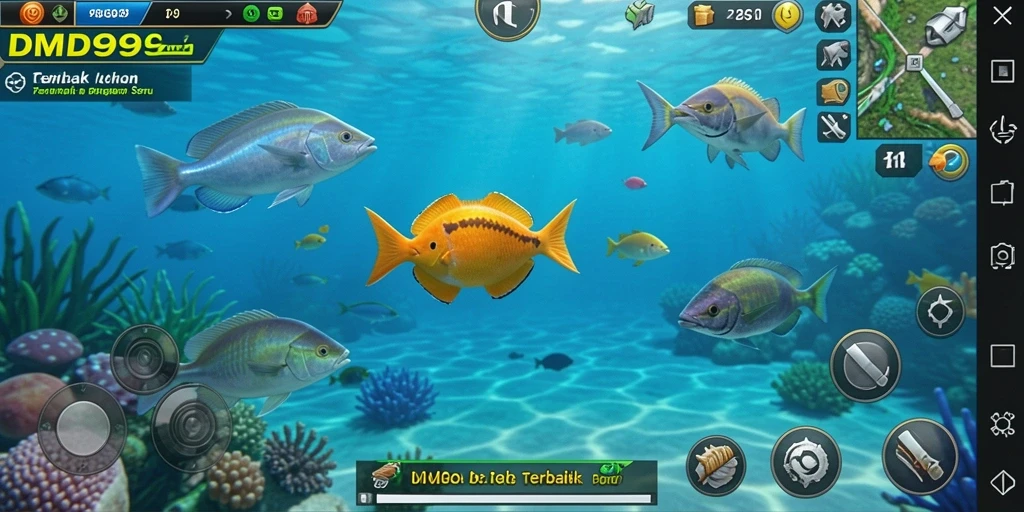 Screenshot gameplay DMD999 menampilkan suasana menembak ikan yang seru.