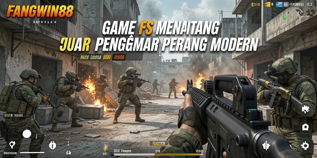 Tangkapan layar gameplay FANGWIN88 menampilkan adu tembak yang intens di medan perang.