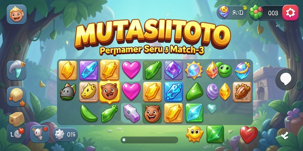 Tampilan seru gameplay Match-3 dari MUTASITOTO.