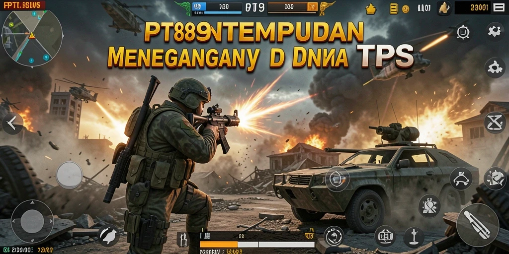Screenshot PT89 menampilkan aksi pertempuran yang intens di dunia TPS.