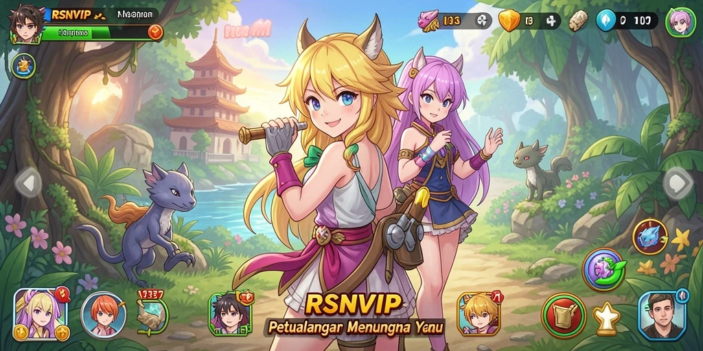 Tampilan gameplay menyerupai petualangan anime yang menakjubkan.