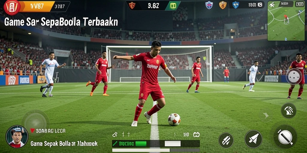 Tangkapan layar gameplay V87 dengan aksi sepak bola yang seru.