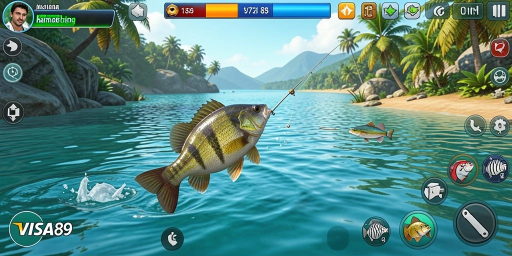 Screenshot gameplay <strong>VISA89</strong> menunjukkan aksi memancing yang mendebarkan.